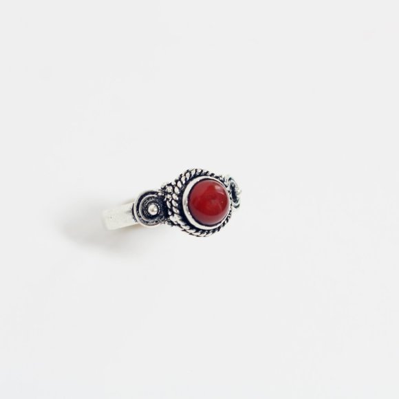 Silver Natural Carnelian Indie Roped Halo Health Luck Royalty Ring Size 5 - Picture 6 of 7